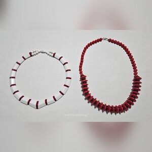 Red and White Beaded Necklace Set